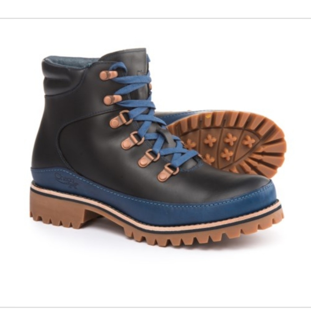 Chaco Boots Fields Black & Blue Leather Lace Up Hiking Waterproof